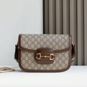 Gucci Horsebit 1955 GG Shoulder Bag Small Beige/Brown